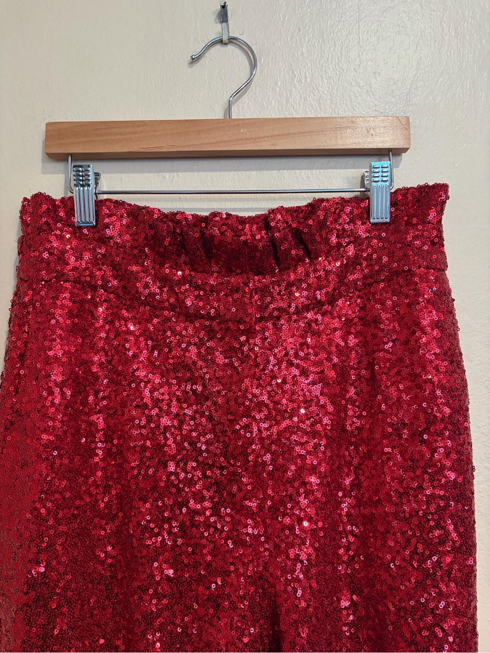 Jingle All The Way Red Sequin Party Track Pants, w/ Velvet Bows and High Waist - Picture 2 of 9